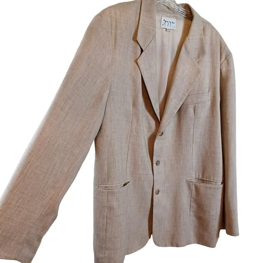 Jay Y. Ko Studio Men's Tan Beige 3 Button Pocket Lined Vintage Blazer Sz XL EUC